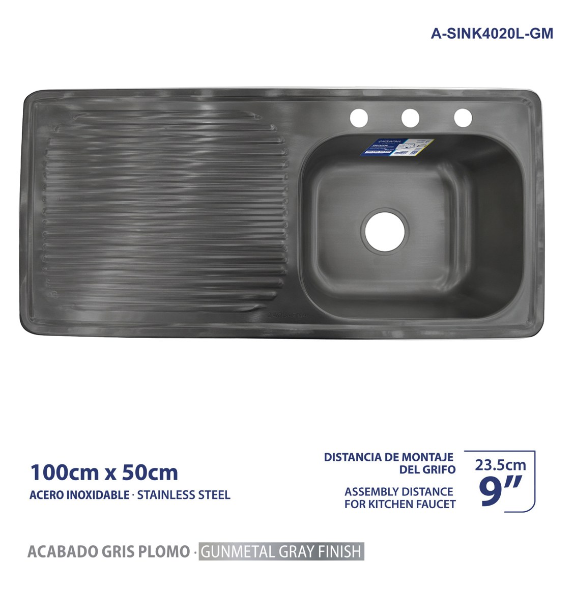 Left drainer sink A-SINK4020L-GM, supplier product image
